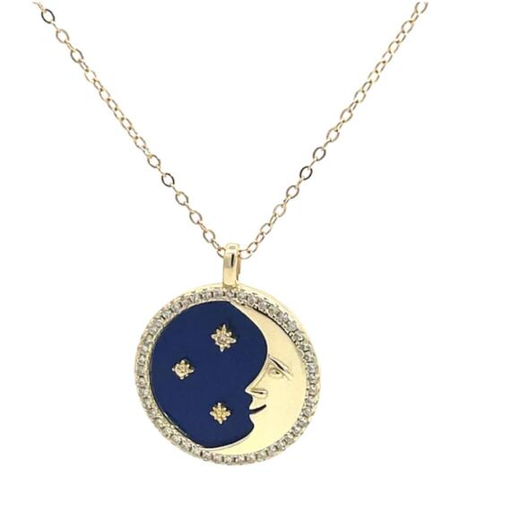Icon Moon and Star Pendant Gold Tone Necklace - Picture 1 of 7